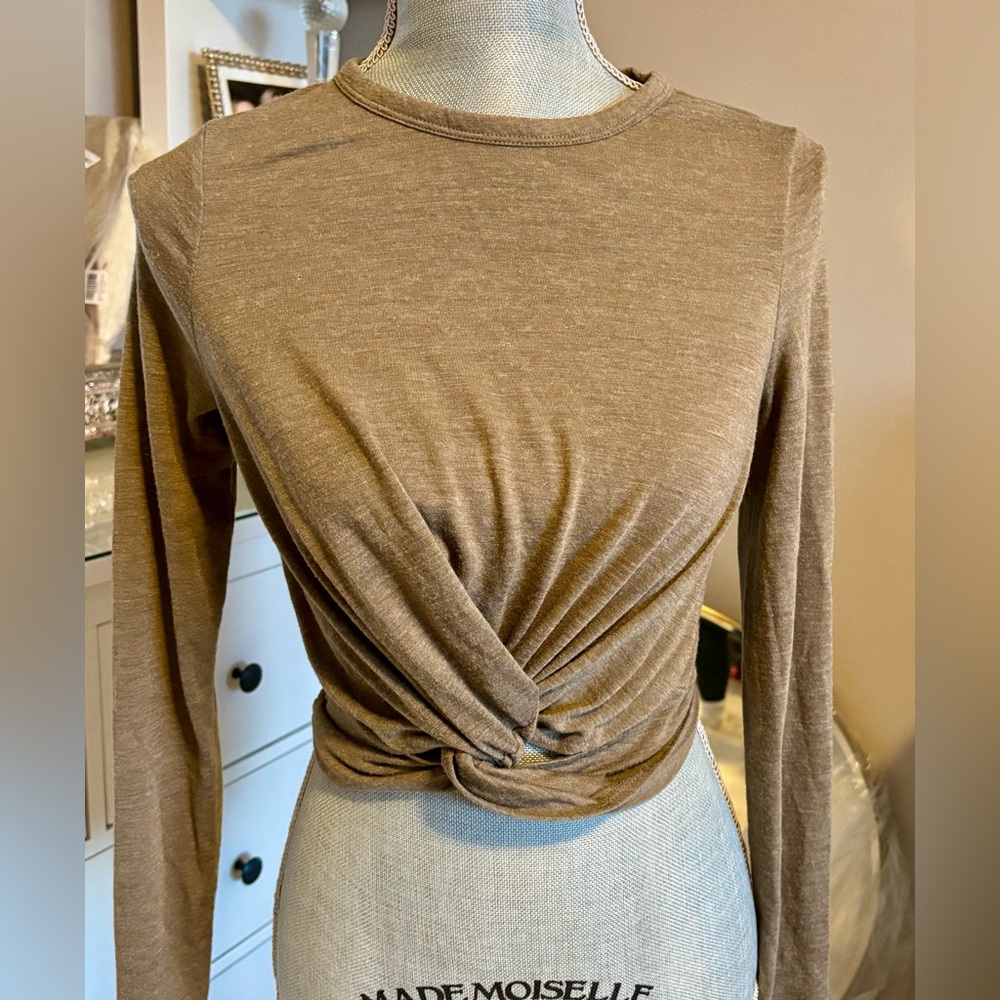 Zara  Brown Knotted Long Sleeve Top